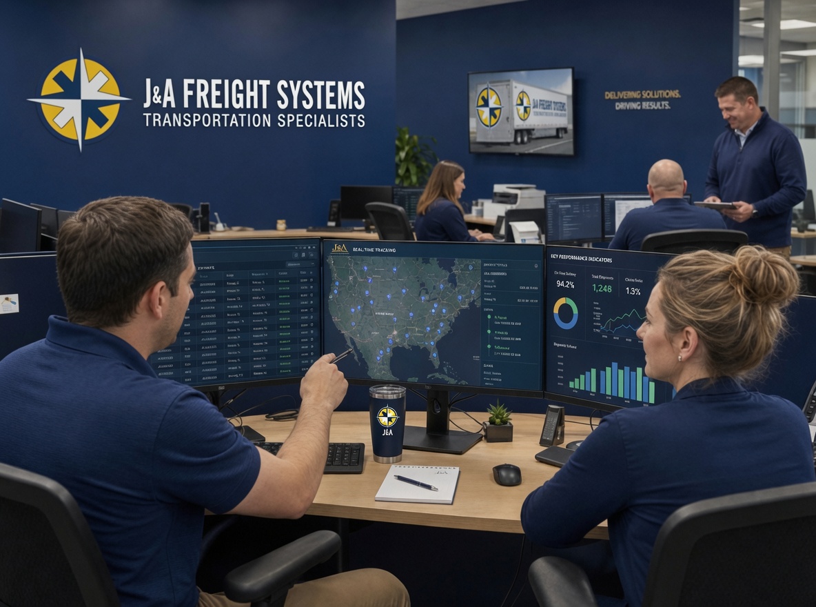 J&A logistics professionals collaborating in office